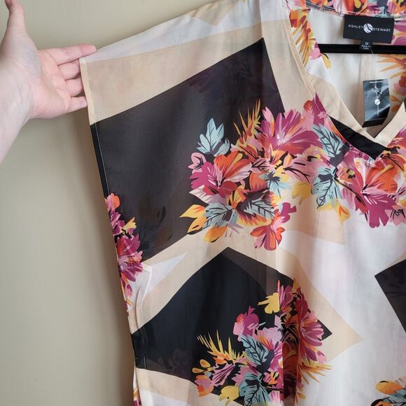 Ashley Stewart Womens Blouse Plus Size 1X Block Floral Print Sheer Poncho NWT - Picture 5 of 9